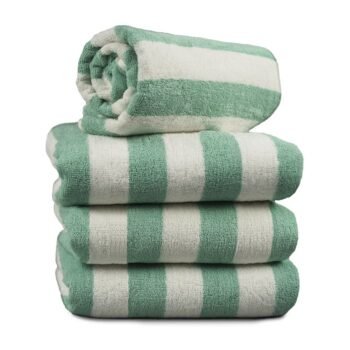 Pool towels green stripe 30 x 60 inches